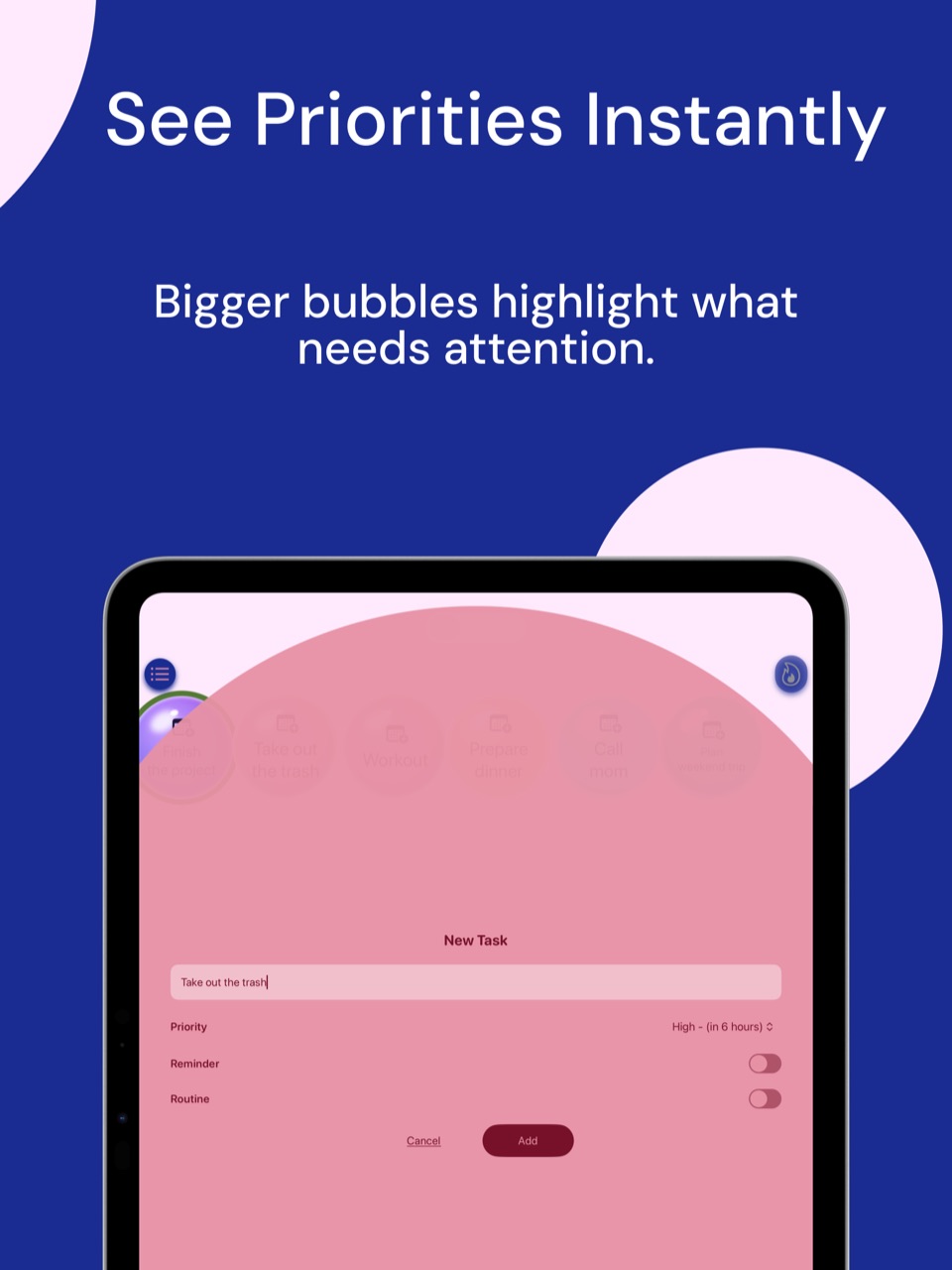 Routine planning in Bubbles on iPad