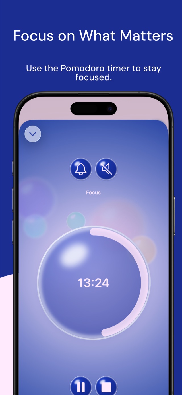 Pomodoro focus tools in Bubbles on iPhone